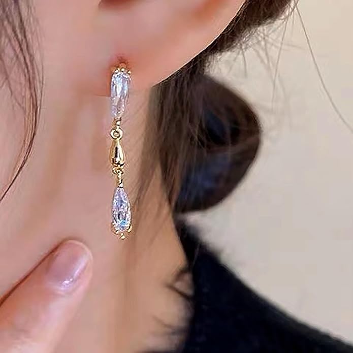 Vintage Crystal Teardrop Earrings Long Linear