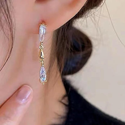 Vintage Crystal Teardrop Earrings Long Linear
