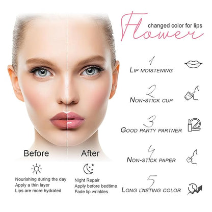 6Pcs Clear Magic Color Jelly Lipstick,Crystal Jelly Flower Color Changing Moisturizing Lip Gloss, Crystal Aloe Vera Lip Balm,Long Lasting PH Clear Temperature Lip Stick