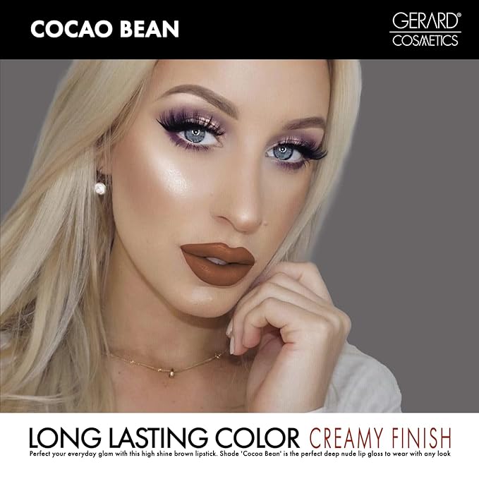 Gerard Cosmetics Color Your Smile Lip Gloss Cocoa Bean | Super Pigmented Brown Lip Gloss with LED Light and Mirror | Shiny Finish | Hydrating Brown Lipstick | Cruelty Free and Made in USA