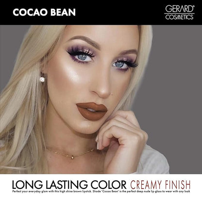 Gerard Cosmetics Color Your Smile Lip Gloss Cocoa Bean | Super Pigmented Brown Lip Gloss with LED Light and Mirror | Shiny Finish | Hydrating Brown Lipstick | Cruelty Free and Made in USA