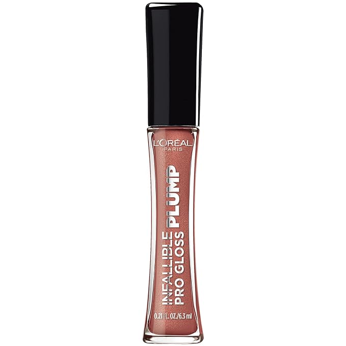 L'Oreal Paris Infallible Pro Gloss Plump Lip Gloss with Hyaluronic Acid, Long Lasting Plumping Shine, Lips Look Instantly Fuller and More Plump, Nude Twinkle, 0.21 fl. oz.