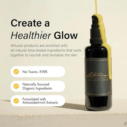 Alitura Gold Serum for Face – Face Serum for Women & Men to Reduce Fine Lines and Wrinkles – Serum for Radiant-Looking Skin – Vitamin A & Marine Collagen Facial Serum - 100 ml