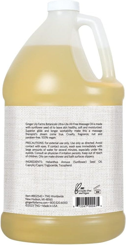 Ginger Lily Farms Botanicals Ultra-Lite All-Free Massage Oil, 100% Vegan & Cruelty Free, 1 Gallon