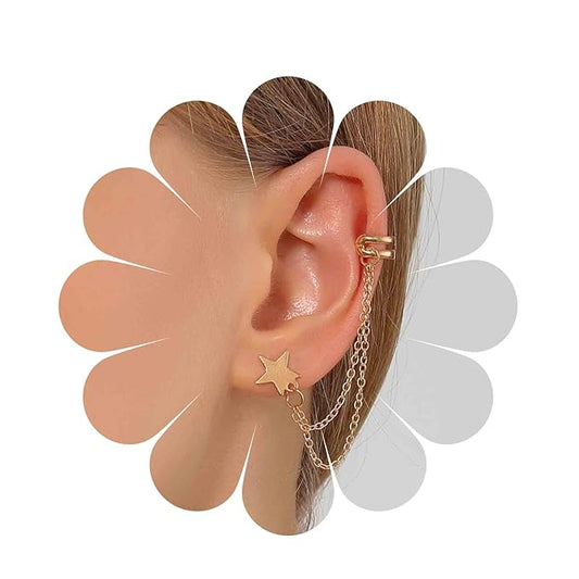 Boho Star Cartilage Chain Earrings Gold