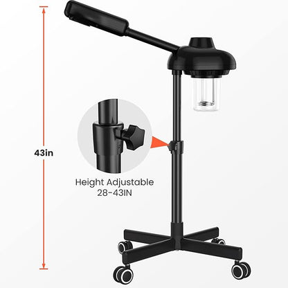 TASALON Steamer on Wheels for Professional Skin Rejuvenation, Facial Steamer Kit for Home, Spa, Clinic - Warm Mist, Ozone Face Humidifier - Pore Opener and Cleanser-Black