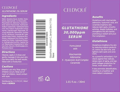 Pure Glutathione Concentrate Mix-in Serum 30,000 ppm w/Niacinamide & Hyaluronic Acid Ceramide | Evens Skin Tone Reduces Hyperpigmentation Acne Scars Dark Spots for Sensitive Skin Korean Skincare