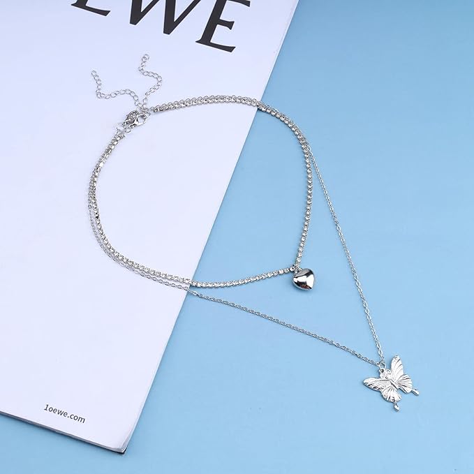 Punk Layered Butterfly Choker Necklace Rhinestone