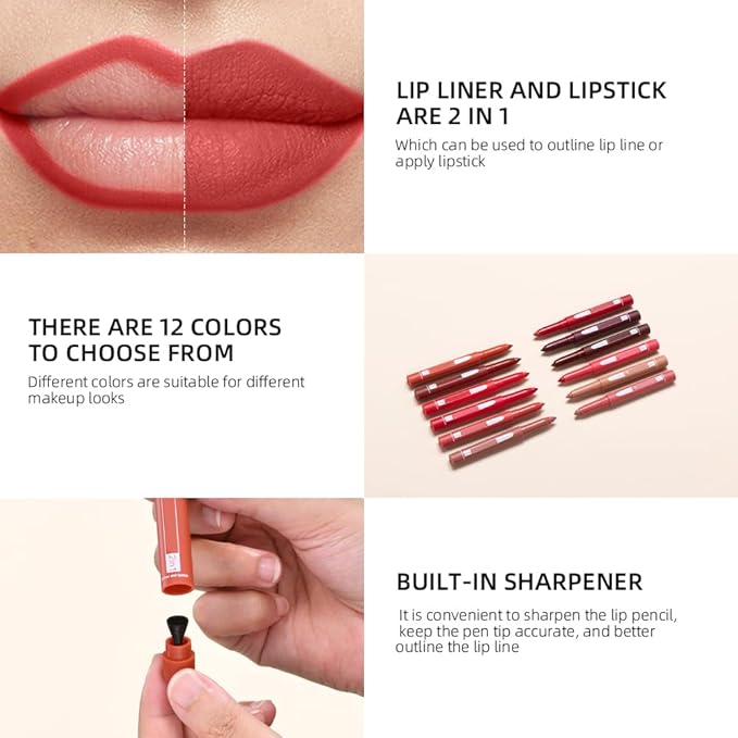 2-in-1 Lip Crayon, lip liner, Lip Liner Pencil, Slim Lip Pencil, Beauty Lip Gloss, Super Professional Tip Matte Lipstick (#10)