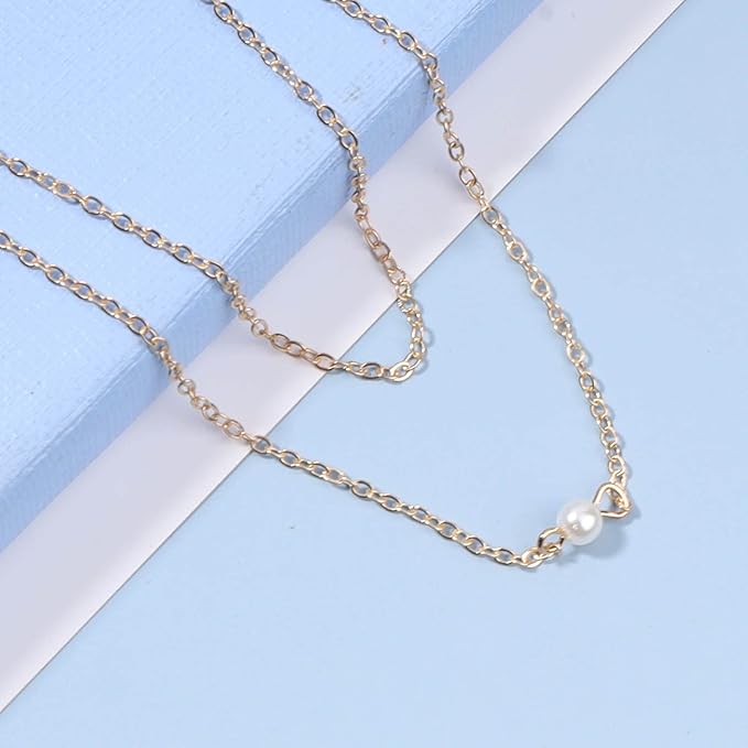 Boho Layered Pearl Choker Necklace Gold Pearl Pendant