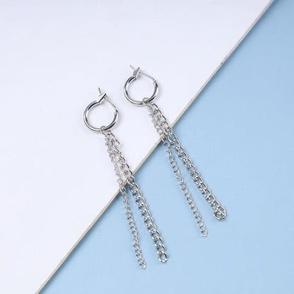 Vintage Tassel Chain Earrings Silver Fringe