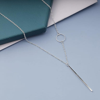 Vertical Bar Circle Necklace Silver Circle Pendant Necklace