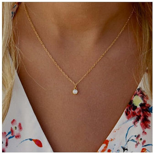 Tiny Rhinestone Pendant Necklace Gold Diamond