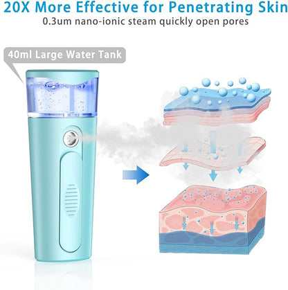 Nano Face Mister, Facial Steamer, USB Rechargeable Cool Mist Sprayer, 40ml Visual Water Tank, Face Mist for Eyelash Extensions, Facial Deep Cleaning, Makeup (Blue)