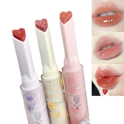 3 Colors Jelly Lipstick,Tinted Lip Gloss Heart Shape Gloss