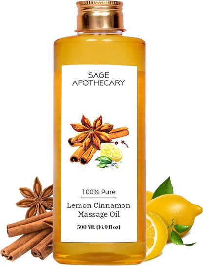 Lemon Cinnamon Massage Oil for Relaxed & Replenished Skin | No Parabens & Sulphates | Cruelty Free & Vegan Pure Natural Ingredients 500 ml