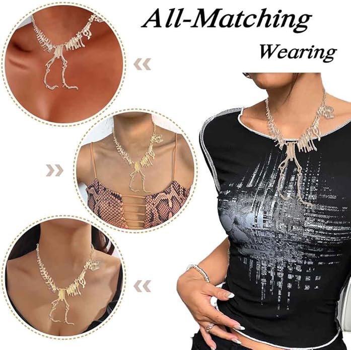 Punk Long Pendant Necklace Dainty Dinosaur