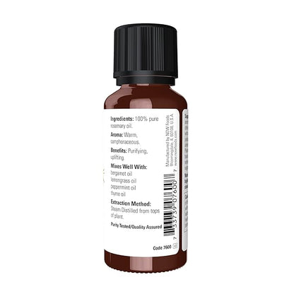 NOW Essential Oils, Rosemary Oil, Purifying Aromatherapy Scent, Steam Distilled, 100% Pure, Vegan, Child Resistant Cap, 1-Ounce