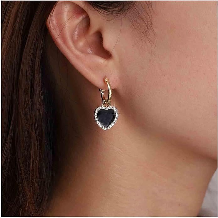 Vintage Crystal Heart Drop Earrings Black Heart Onyx