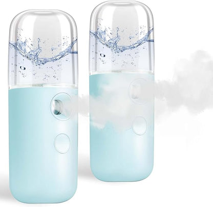 GIVERARE 2 Pack Nano Facial Steamer, Handy Mini Mister, USB Rechargeable Mist Sprayer, 30ml Visual Water Tank Moisturizing&Hydrating for Face, Skin Care, Eyelash Extensions-Blue
