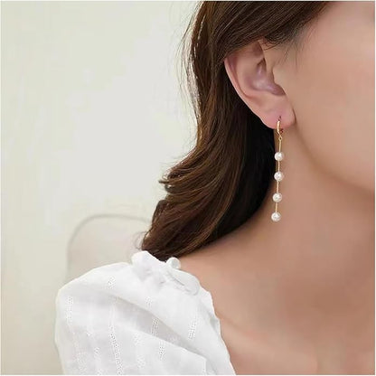 Boho Pearl Dangle Earrings Long Pearl