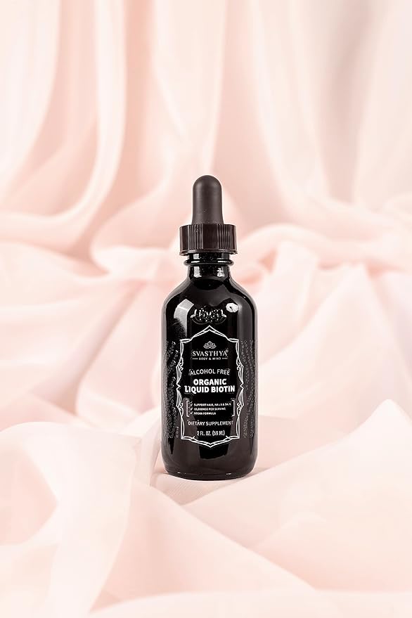 Svasthya Body & Mind Organic Liquid Biotin Drops for Strong Hair Growth - Vitamin B Complex for Women - Natural Hair Growth Supplement