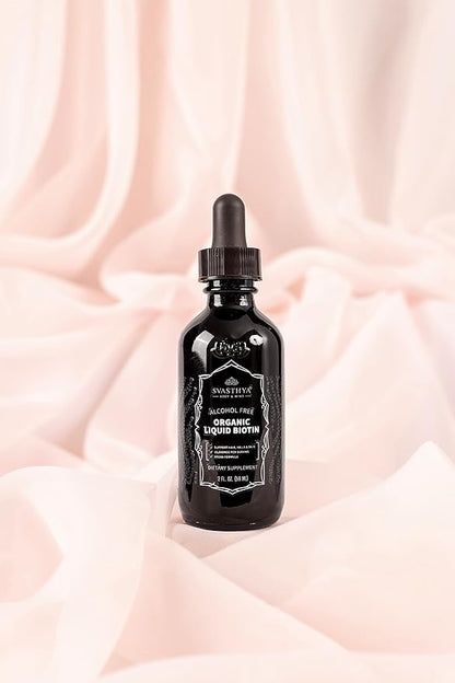 Svasthya Body & Mind Organic Liquid Biotin Drops for Strong Hair Growth - Vitamin B Complex for Women - Natural Hair Growth Supplement