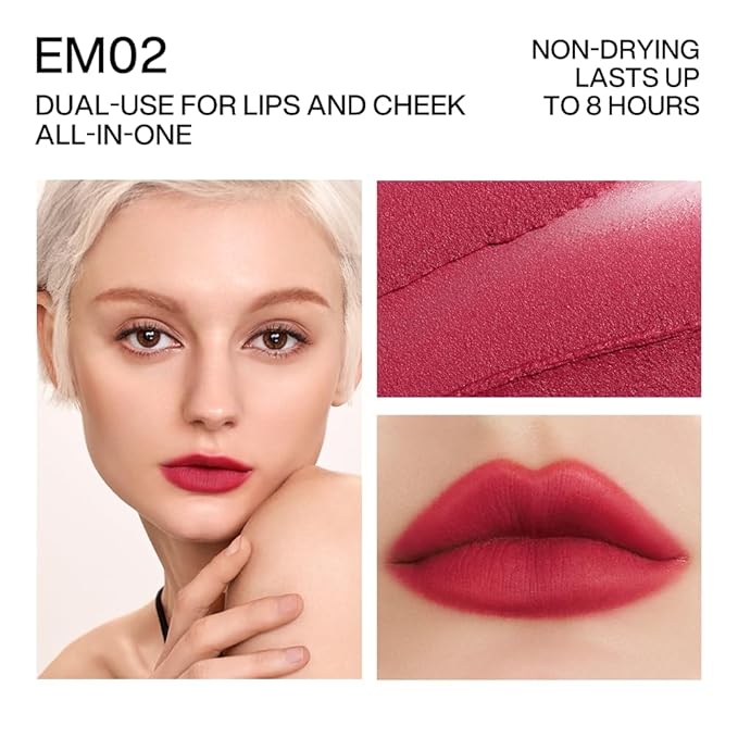 INTO YOU Matte Lipstick, Super Stay Lipstick for Women, Waterproof, Long Lasting Lipstick, High Impact Lipcolor with Lightweight Lip Mud Texture, Dual-use for Lips and Cheek, Pink Lipstick (EM02)