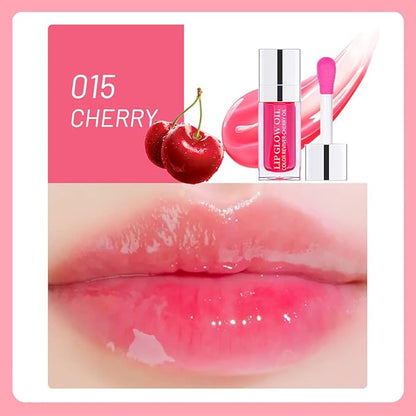 Lip Oil Hydrating Tinted Lip Balm, Plump Lip Gloss Lip Care Transparent Toot Lip Oil Tinted (015# Cherry Red)