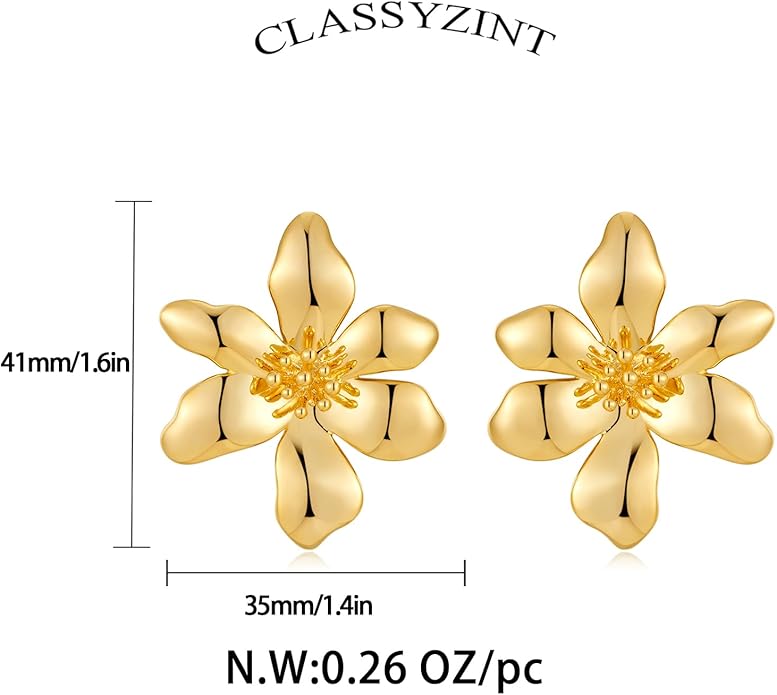 CLASSYZINT Gold/White/Red/Black Flower Stud Earrings