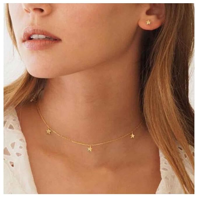 Boho Star Choker Necklace Gold Dangle