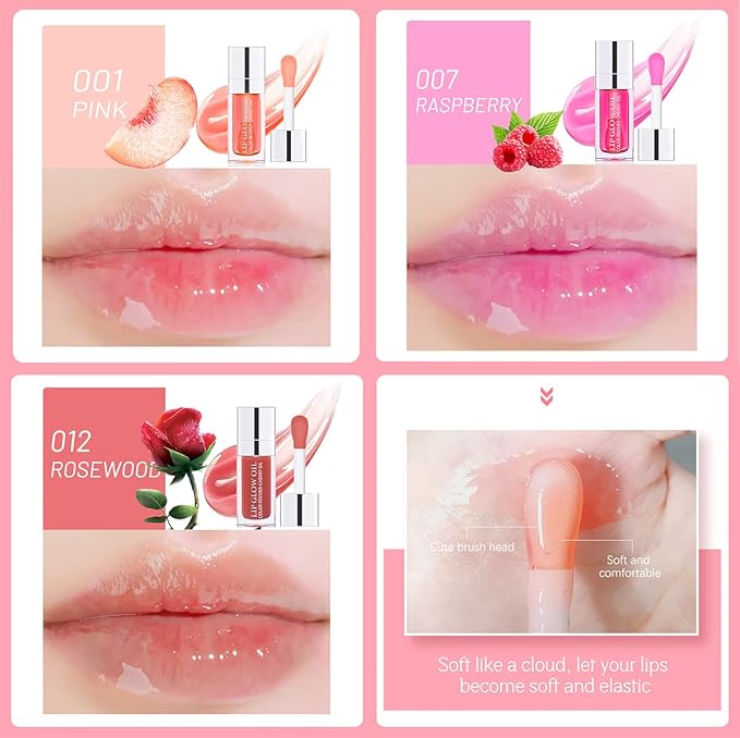 3 Set Lip Oil Hydrating Tinted Lip Balm, Plump Lip Gloss Lip Care Transparent Toot Lip Oil Tinted, Glass Lip Glow Oil Fresh Texture & Non-sticky, Nourishing Repairing Lightening Lip Lines Lip Care Products