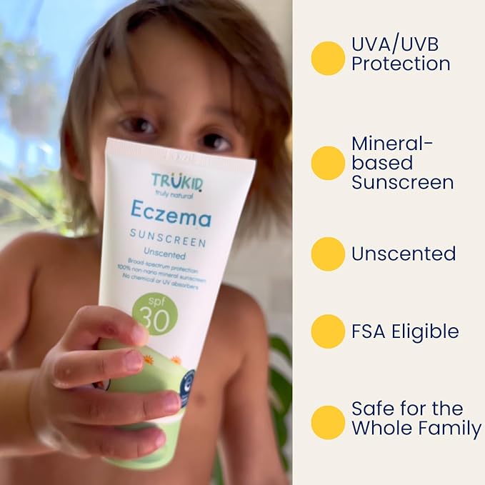 TruKid Eczema SPF30 Face Sunscreen Unscented 3.4oz Baby Sunscreen, Natural Ingredients Kids Sunscreen, Reef-Friendly Travel Size Sun Screen, Beach Defense Sunscreen for Kids, Toddlers, Babies & Adults