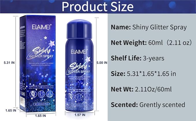 Body Glitter Spray, Glitter Spray for Hair, Body 2.11Fl Oz
