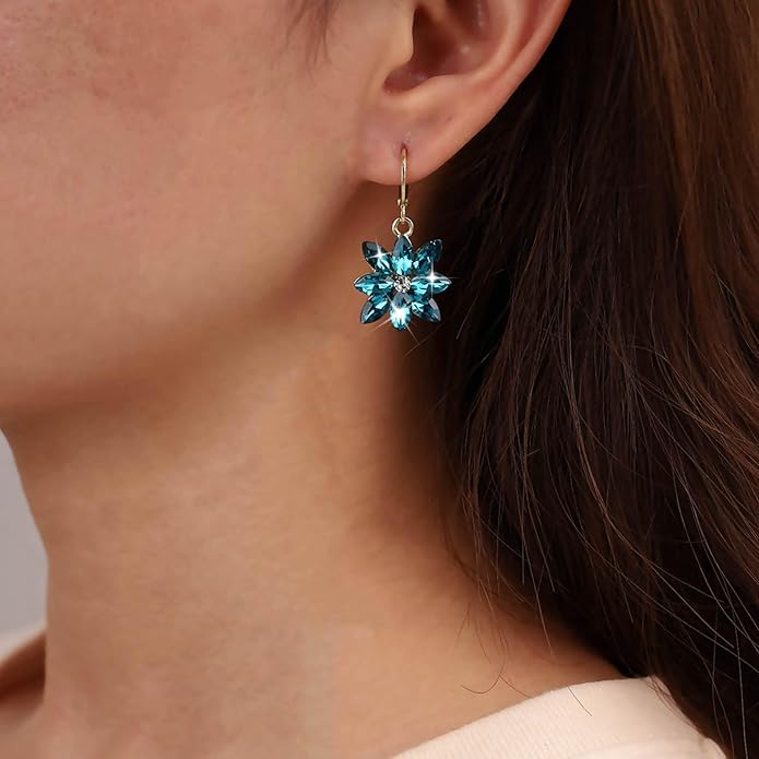 Vintage Blue Crystal Flower Earrings Sapphire