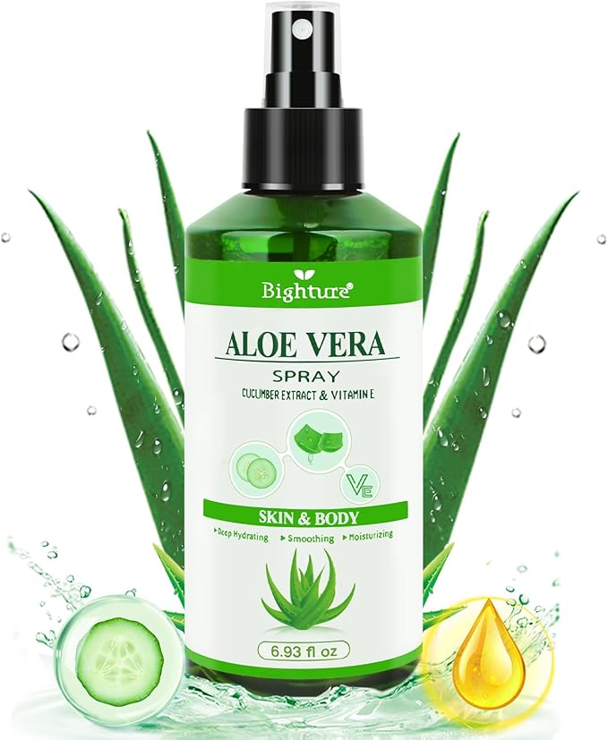 Aloe Vera Spray from Freshly Cut Pure Aloe, Aloe Vera Spray for Skin& Hair, Aloe Vera Spray for Sunburn Relief, 6.93oz, Absorbs Rapidly, Infused wirh Cucumber Essence