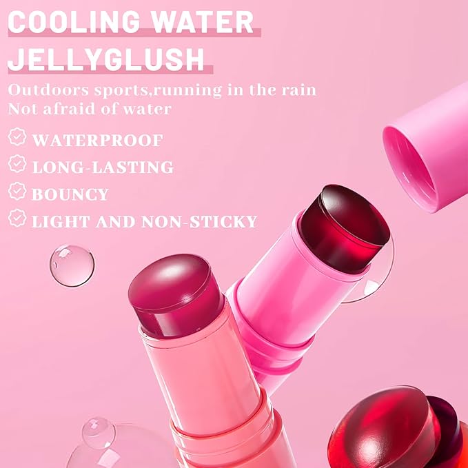 4 Pcs Jelly Blush Stick,Sheer Lip & Cheek Makeup Blush