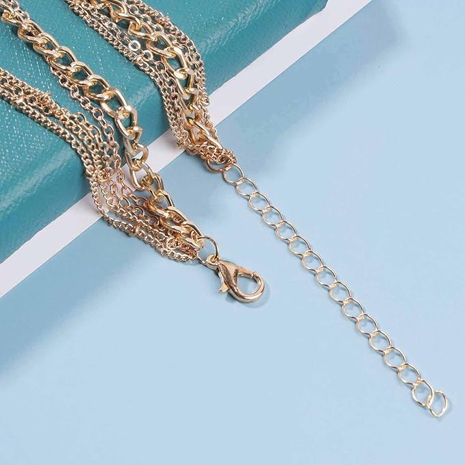 Punk Layered Curb Chain Necklace Gold Satellite Chain