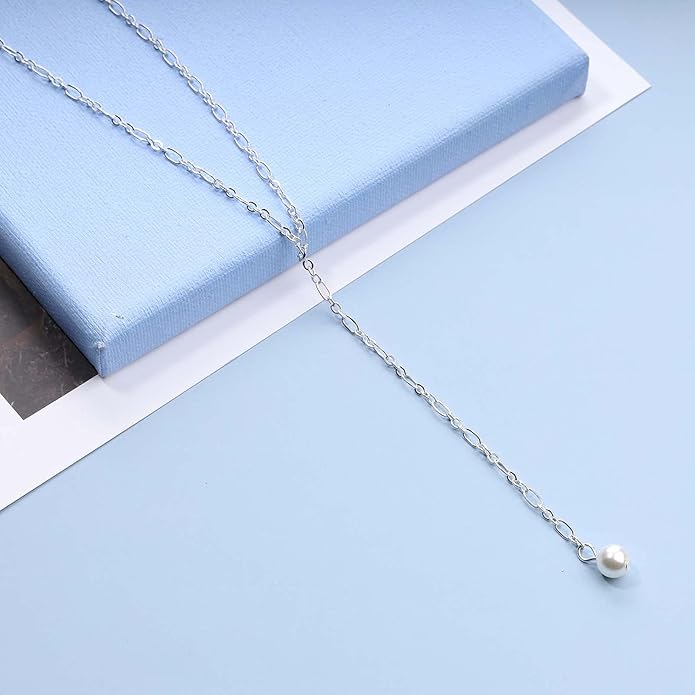 Boho Long Pearl Necklace Gold Lariat Y Necklace