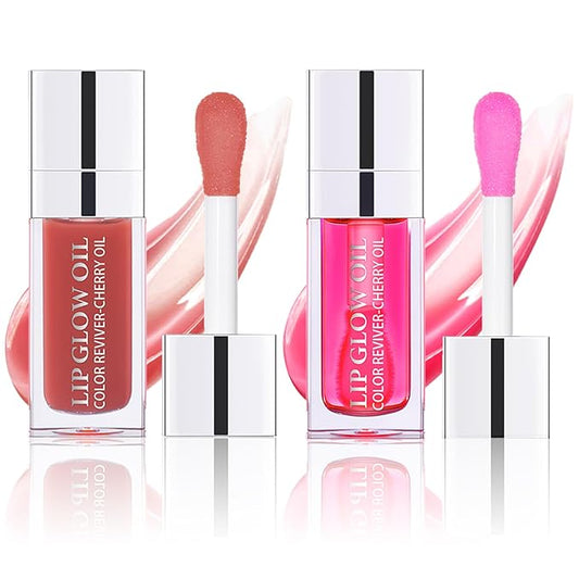 Plumping Lip Oil, Hydrating Lip Gloss Tinted Lip Balm Transparent Lip Care, Big Brush Head Glitter Shine, Long Lasting Nourishing Non-sticky Fresh Texture, Rosewood+Raspberry