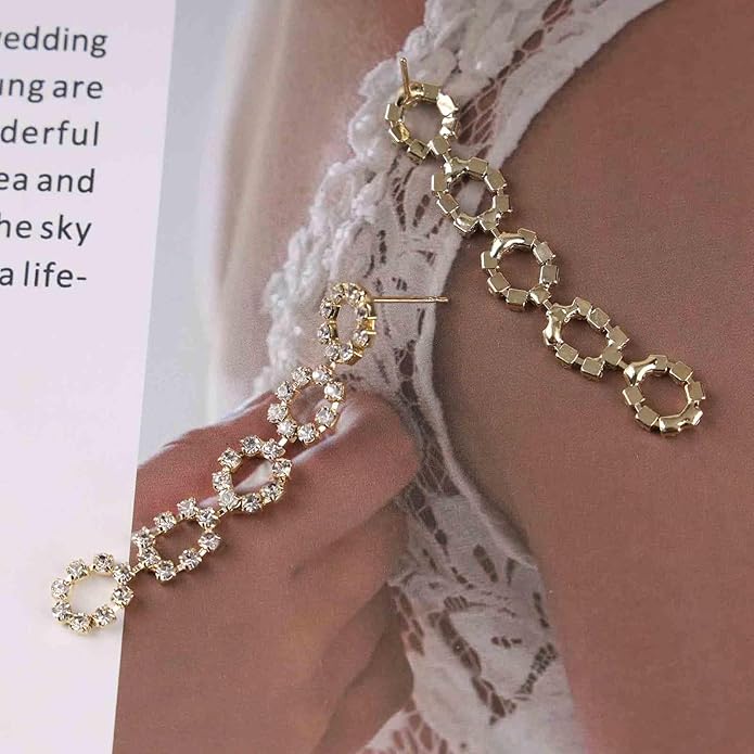 Vintage Crystal Square Drop Earrings Long