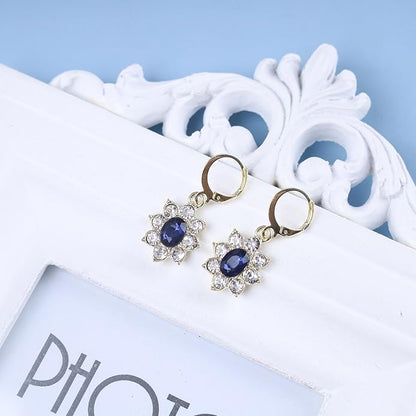 Vintage Crystal Flower Earrings Sapphire Drop