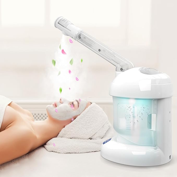 Nisperos Nano Ionic Facial Steamer - 360° Rotatable Sprayer - 40 Minutes Warm Mist - Humidifier - Professional Face Steamer for Facial Deep Cleaning (White)