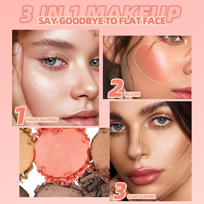 Contour and Highlight Blush Makeup Palette, Cream Bronzer,