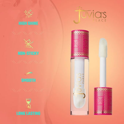 Juvia's Place Lip Gloss Glass It's Glass - Clear, Super Shine,16 oz., Plump, Long Lasting Non-Sticky Luscious High Shine, Glides on Richly Glossy and Smooth