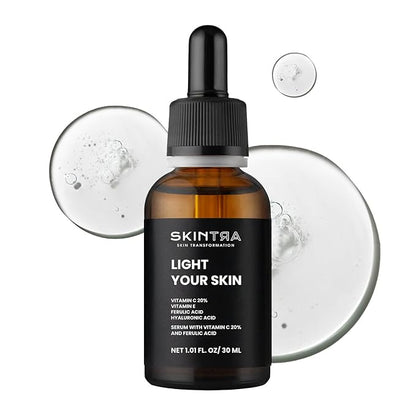 Light Your Skin Vitamin C 20% & Ferulic Acid Serum - Brightening Anti-Aging Formula with Vitamin E - Fades Dark Spots & Improves Skin Tone - Vegan, 30 ml/Net 1.01 Fl. Oz