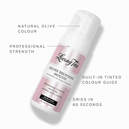 Loving Tan Deluxe Bronzing Mousse, Ultra Dark-Streak Free, Natural looking, Professional Strength Sunless Tanner- Up to 5 Self Tan Applications per Bottle, Cruelty Free, Naturally Derived DHA- 4 FL Oz
