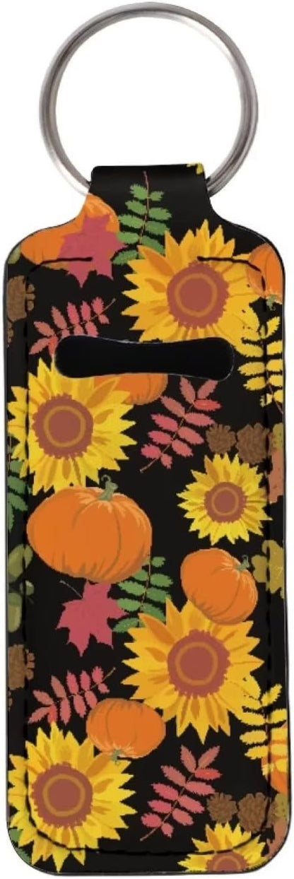 Women Chapstick Holder Keychain Fall Pumpkin Keyring