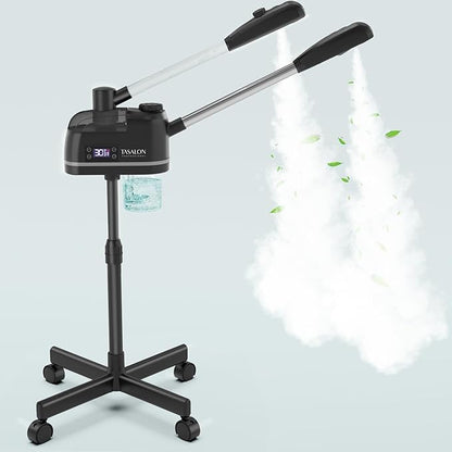 TASALON 2 in 1 Professional Facial Steamer on Wheels -with Ozone and Hot & Cold Mist, Ionic Facial Steamer Kit for Facial Deep Cleaning and Moisturize, SPA & Home, Ozone Face Humidifier - Black