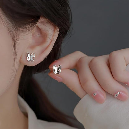 Tiny Butterfly Studs Earrings Vintage Silver